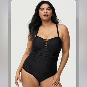 Torrid Slim Fix Wireless Lattice Front Black Nylon Spandex One Piece Plus Size
